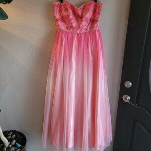 Deb Pink Strapless Beaded Ombre Formal Gown With Tulle Overlay size 14W